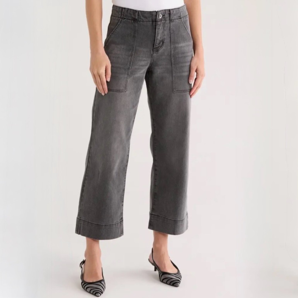 NWOT SANCTUARY Ali Ankle Crop Wide Leg Jeans Dark Smoke (Washed Black) Size 26